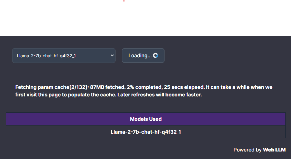 Hosting a model in-browser through WebLLM, with quantised parameters cached on first load.